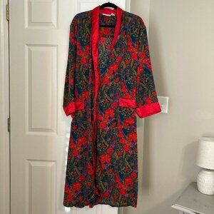 Vtg Victoria's Secret Kimono Robe Gold Label Red Floral Womens Sz M 90s Lingerie